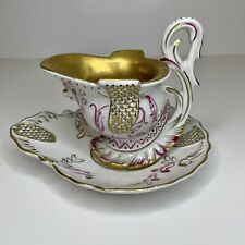 Antique  Dresden Swans Neck Gold Cup and Saucer picture