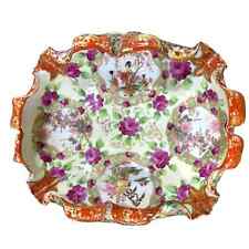 Antique Japanese Porcelain Moriage Floral W/ Raised Decorations Scalloped Bowl picture