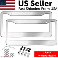 2PCS Chrome Stainless Steel Metal License Plate Frame Tag Cover with Screw Caps picture
