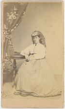 Pretty Young Lady Straw Hat With Veil Full Length 1860s CDV Carte de Visite X758 picture
