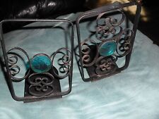 2 Lot Vintage 1960s  Bookends  Mid Century Modern Black & Turquoise Clear Spears picture
