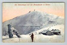 Die Schneekoppe mit der Riesenbaude im Winter Vintage Souvenir Postcard picture