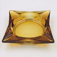 Vintage Amber Glass Square Star Ashtray 6
