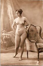 French nude woman Fluffy hips girl original old c1910-1920s photo postcard picture