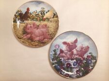 Danbury Mint Joan Wright Pigs in Bloom Plates Hamming It Up & Snoozing Swine picture