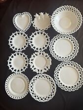 Antique Atterbury Glass Co. Milk Glass 11pc Mixed Plates And Bowl Set #5 picture