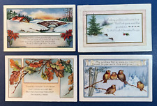 4 Winter Scenes Greetings Antique Postcards. EMB. Gold. PUBL: Whitney picture