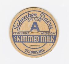 SCHENKER . St. Louis Missouri mo. Skimmed Milk Bottle Dairy Cap picture