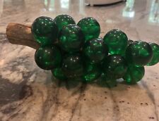 Vintage 1960's Emerald Green Lucite Grapes on Burled Wood, MCM Decor picture
