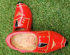 Large full sized red hand painted vintage traditional dutch shoes clogs 9.5
