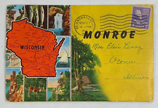 Greetings from Monroe Wisconsin Fold out Picture Postcard Posted 1952 picture