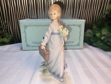 NEW IN BOX Lladro 7604 School Days Girl with Bag & Flowers Porcelain Figurine picture