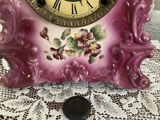 Gilbert Porcelain Mantel Clock No 420 Pat April 28, 1896 Pink Floral picture