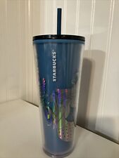 Starbucks Mermaid Tumbler Blue Chages Color 24oz Silver New picture