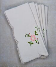 6 Vintage Hand Embroidered Cotton Pink Flowers Napkins Cottage core Victorian picture