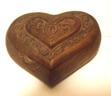 Vintage Wood Jewelry Box Heart Shape picture