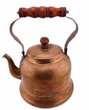 Vintage Copper Tea Pot Kettle Brass Wooden Handle Aged Patina picture