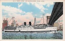 SS New York Boston Line Skyline Bridge Steamer Ship Harbor Vtg Postcard E3 picture