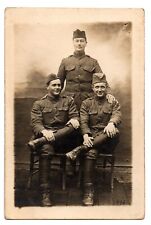 RPPC Real Photo Postcard - Three soldiers in WWI uniforms, taken in France? picture