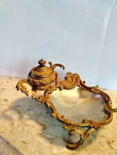 EXQUISITE ANTIQUE FRENCH DORE BRONZE BAROQUE DESIGN INKWELL WITH SHELL HOLDER picture