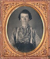 Handsome Young Man Patterned Work Shirt Suspenders 1/6 Plate Daguerreotype S985 picture