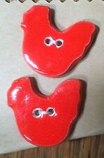 Vintage Pair Red Ceramic ROOSTER Sewing Buttons picture