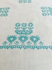 Vintage Linen Hand Embroidered Tablecloth With 4 Napkins Light Aqua design picture