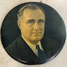 Vintage FRANKLIN D. ROOSEVELT 1930s 40s Campaign 9 inch PHOTO BUTTON Hanging FDR picture
