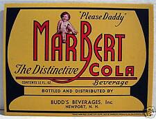 Vintage Marbert Cola Soda Pop Label Newport N H picture