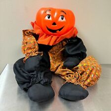 Vtg 1990s SunHill Industries HALLOWEEN Plastic Pumpkin Candy Pail Harlequin Doll picture