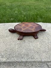 Vintage Hand Carved Wood Turtle Trinket Coin Jewelry Box picture