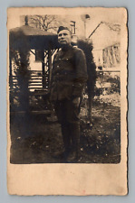 Postcard RPPC B&W WWI Army AEF Doughboy Gazebo In Background VTG c1920 H14 picture