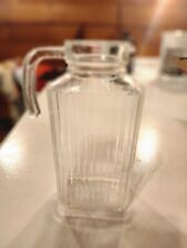 Clear Glass Ribbed Juice Water Milk Jar Bottle Pitcher Jug With Handle VTG picture