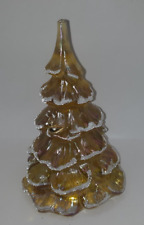 VINTAGE LARGE FENTON GOLD & WHITE ART GLASS CHRISTMAS TREE W/ BIRD $79.99 picture