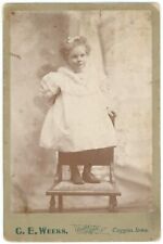 Antique Circa 1880s Cabinet Card Weeks Sweet Little Girl on Chair Coggon, IA picture