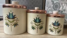 3 Vintage Randsburg Floral Kitchen Canisters Copper Lids picture