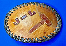 J-L Letter Initial Judge's Gavel Vintage Artisan Hand Stitched Oval Belt Buckle picture