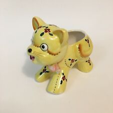 Super Cute yellow Cat Planter Vintage Japan 1k2185 W/ Flower Accents MCM Kitschy picture