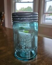 Antique Ball Improved Mason Jar Pint With Glass Lid & Zinc Collar picture