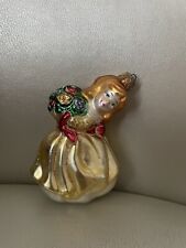 Vintage Glass and Glitter Girl with Flowers Christmas Tree Ornament picture