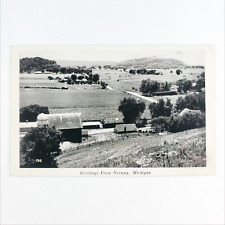 Norway Michigan Farm Greetings Postcard 1940s Road Barn Silo Field Vintage C1505 picture