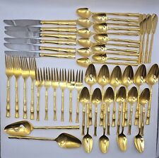 Viners of Sheffield Gold Plated Cane Faux Bamboo Flatware 49 Pieces Serving Set picture