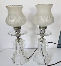 Vintage Clear & Frosted GLASS BOUDOIR Lamps Pair of 2 Tested 14