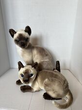 Lot Of 2 Siamese Cats Sitting Plush 14” Laying 7.5” Realistic Blue Eyes picture