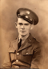 C1940's WW2 US ARMY young soldier Studio portrait Hat Uniform Military WWII War picture