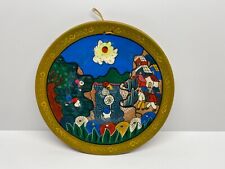 Vtg Mexican Hand Painted Folk Scenery Village People Wall Decorative Clay Dish picture