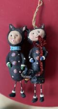 VTG Lori Mitchell Cat Devil And Cat Witch Folk Art Figurines Halloween Ornaments picture