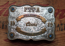Vtg Kathy's Sterling Overlay Coors PTPA Open Champion Cowgirl Trophy Belt Buckle picture