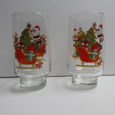 VINTAGE COCA COLA Christmas Santa Sleigh Drinking Glasses, Set Of 2 Collectors picture