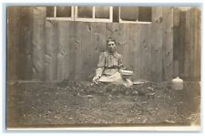 c1910's Woman Feeding Duck On Farm RPPC Photo Posted Antique Postcard picture